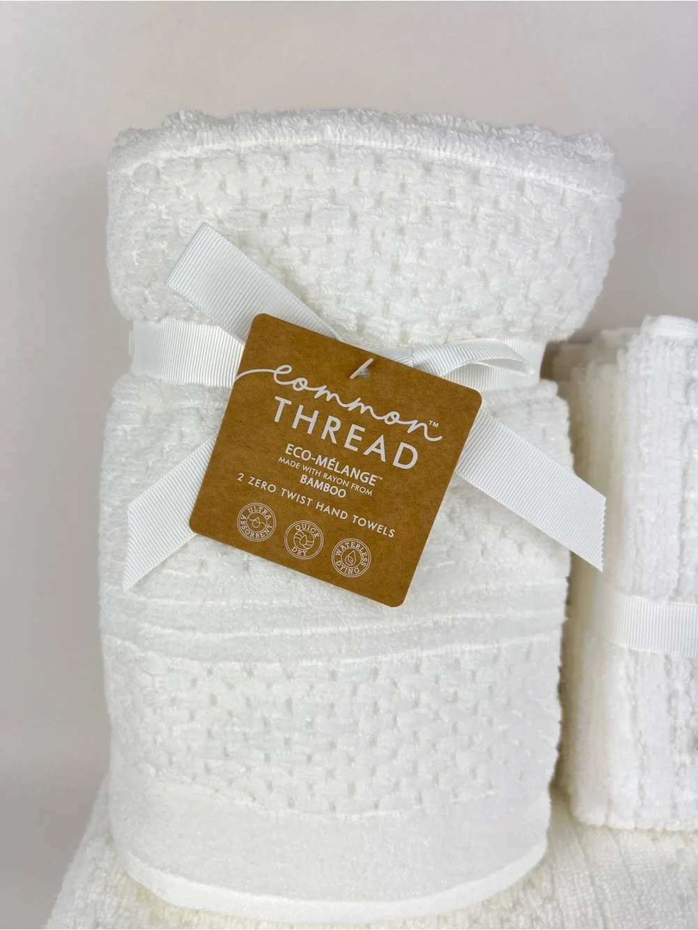 Common Thread Bath Towels White Eco Melange Bamboo Soft Cotton 9 Pc Set NEW